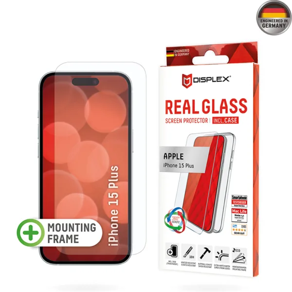 Displex - Premium [Pack] Real Glass + Case - iPhone 15 Plus - Clear