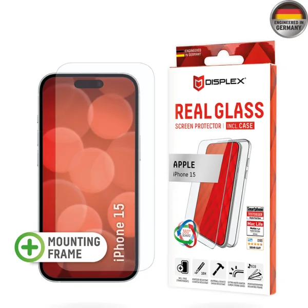 Displex - Premium [Pack] Real Glass + Case - iPhone 15 - Clear