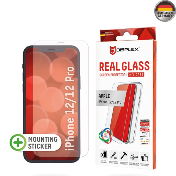 Displex - Premium [Pack] Real Glass + Case - iPhone 12 / iPhone 12 Pro - Clear