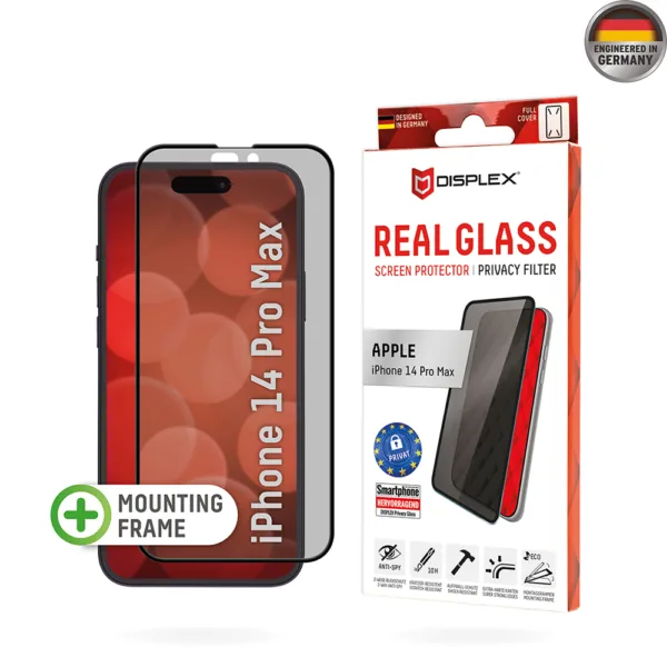 Displex - Premium Real Glass Privacy Full Cover - iPhone 14 Pro Max - Black