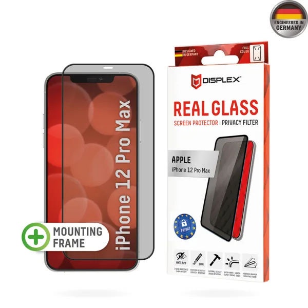 Displex - Premium Real Glass Privacy Full Cover - iPhone 12 Pro Max - Black