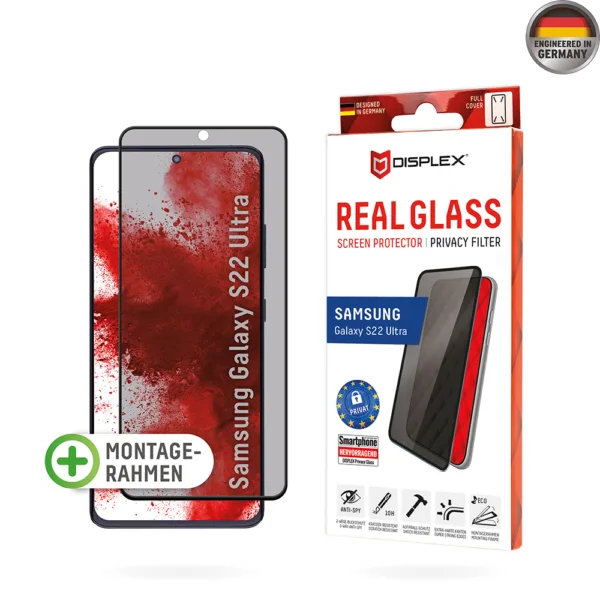 Displex - Premium Real Glass Privacy Full Cover - Samsung Galaxy S22 Ultra 5G - Black