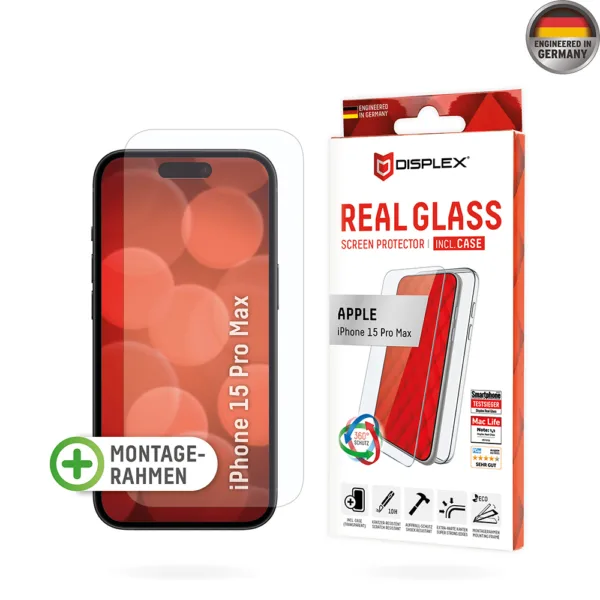 Displex - Premium [Pack] Real Glass + Case - iPhone 15 Pro Max - Clear