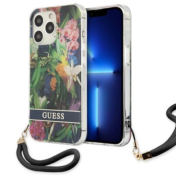 Guess GUHCP13LHFLSB iPhone 13 Pro / 13 6.1" blue/blue hardcase Flower Strap