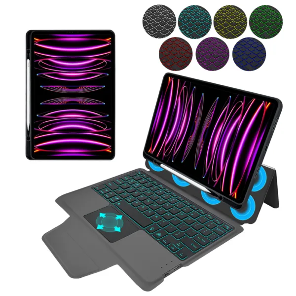 Techsuit - KeyTab Pro (with RGB Wireless Keyboard/Stylus Pen Holder) - iPad Pro 11 (2018 / 2020 / 2021 / 2022) - Black