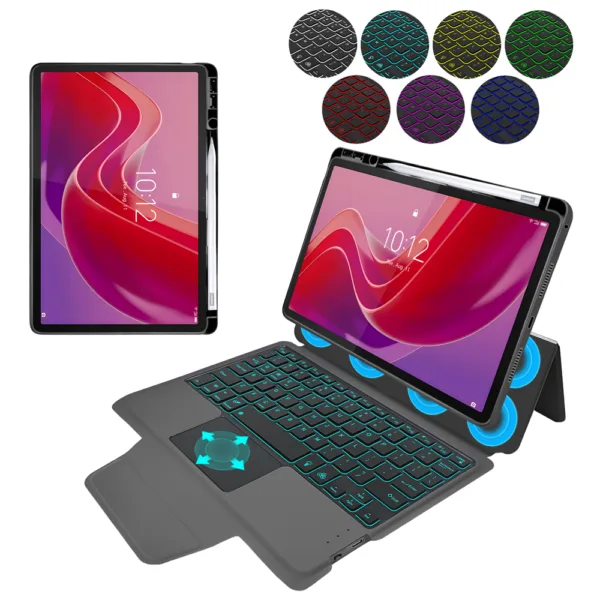 Techsuit - KeyTab Pro (with RGB Wireless Keyboard/Stylus Pen Holder) - Lenovo Tab M11 - Black