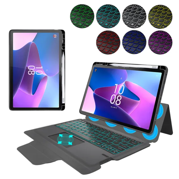 Techsuit - KeyTab Pro (with RGB Wireless Keyboard/Stylus Pen Holder) - Lenovo Tab P11 Pro Gen 2 11.2 - Black