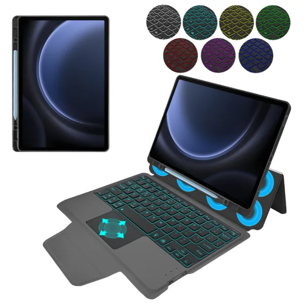 Techsuit - KeyTab Pro (with RGB Wireless Keyboard/Stylus Pen Holder) - Samsung Galaxy Tab S9 FE Plus - Black