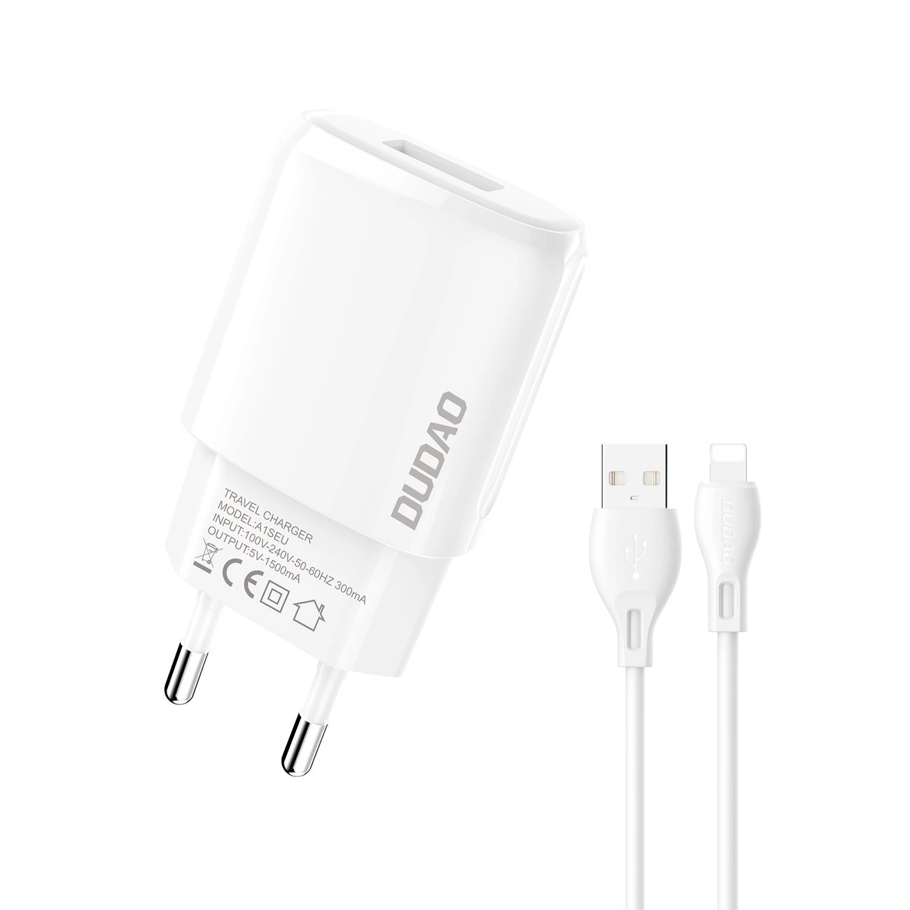 Dudao USB-A 7.5W charger + USB-A cable - Lightning 1m white (A1sEUL)