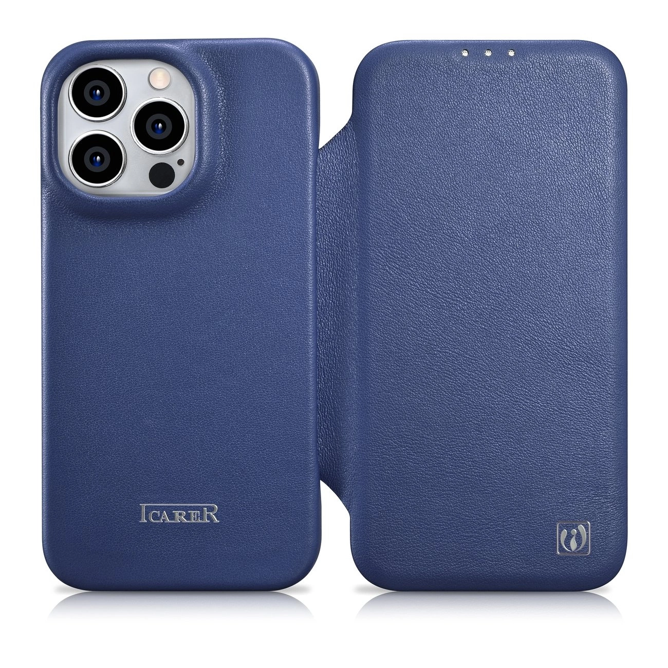 iCarer CE Premium Leather Folio Case iPhone 14 Pro Magnetic Flip Leather Folio Case MagSafe Blue (WMI14220714-BU)