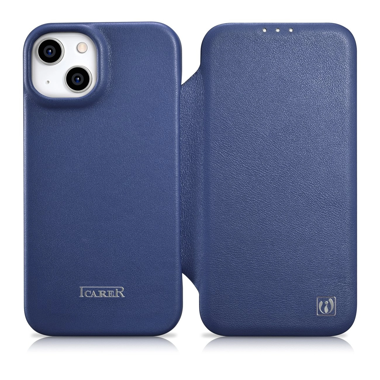 iCarer CE Premium Leather Folio Case iPhone 14 Plus Magnetic Flip Leather Folio Case MagSafe Blue (WMI14220715-BU)