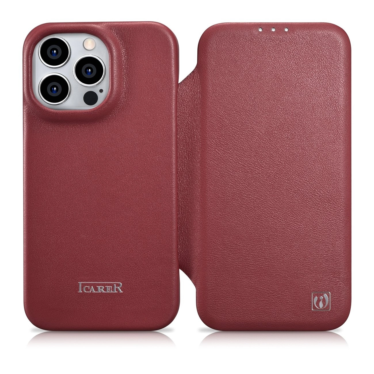 iCarer CE Premium Leather Folio Case iPhone 14 Pro Max Magnetic Flip Cover MagSafe Red (WMI14220716-RD)