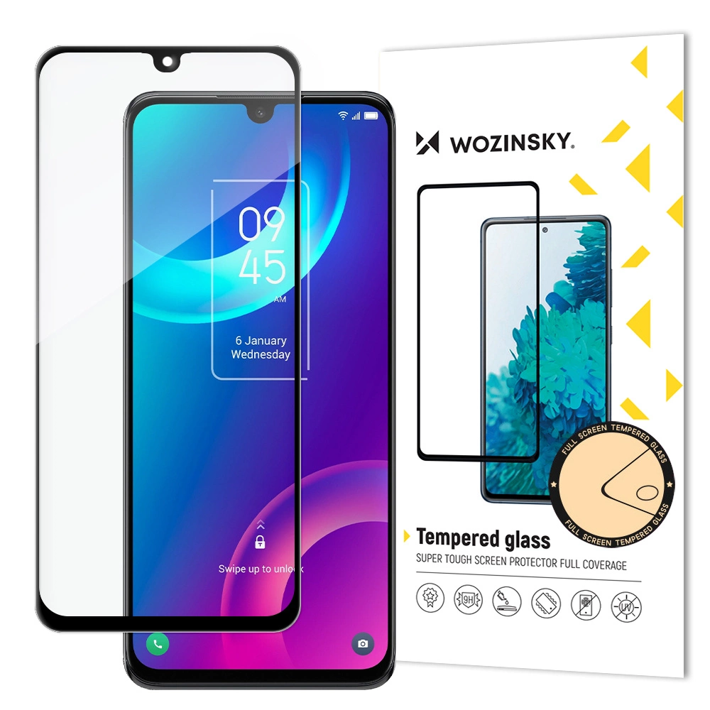 Wozinsky super tough Full Glue tempered glass full screen with Case Friendly TCL 30 Plus black frame