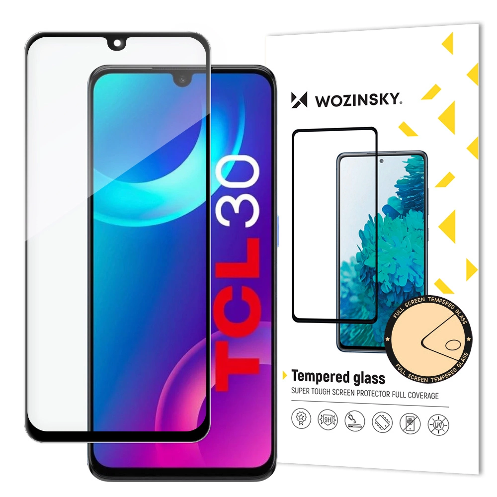 Wozinsky super durable Full Glue tempered glass full screen with Case Friendly TCL 30 black frame