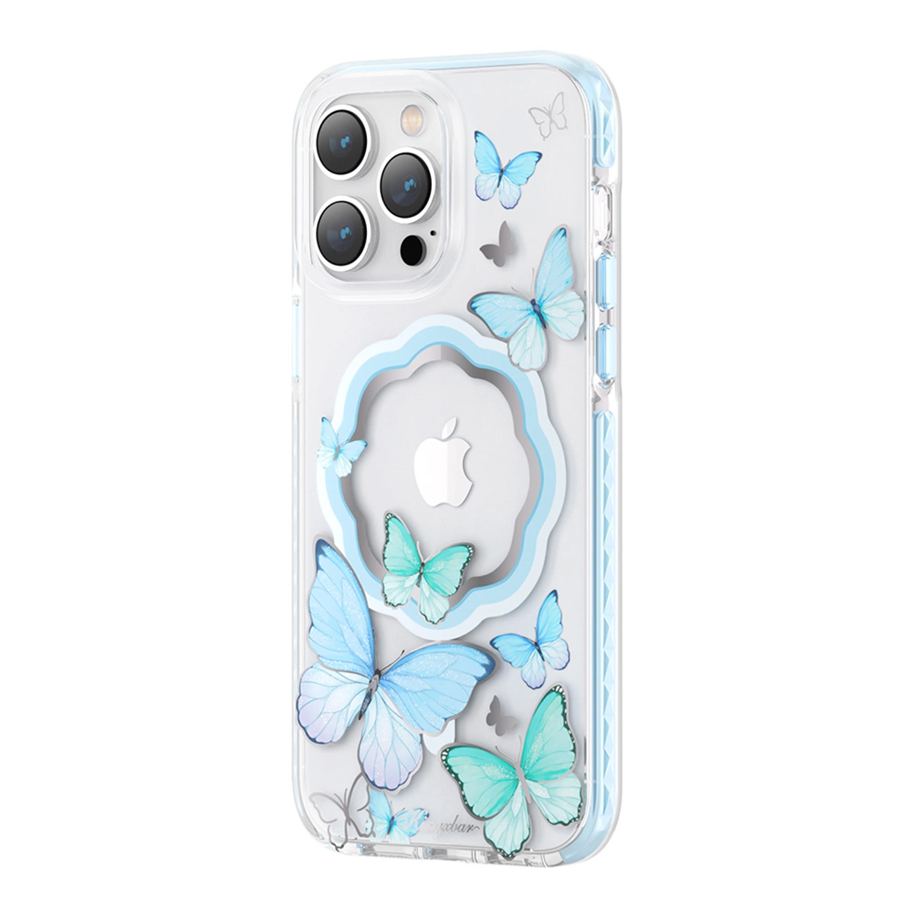 Kingxbar Butterfly Series magnetic case for iPhone 14 Pro MagSafe case with butterflies blue