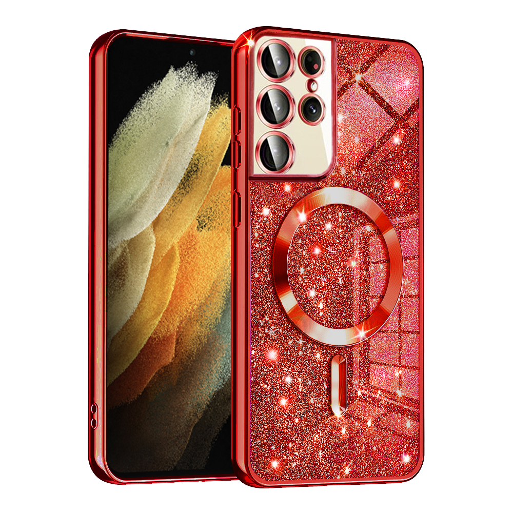 Techsuit - Luxury Glitter MagSafe - Samsung Galaxy S21 Ultra 5G - Red