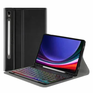 Techsuit - CozyTab Case (with Pencil Holder/RGB Wireless Magnetic Keyboard) - Samsung Galaxy Tab S9 - Black