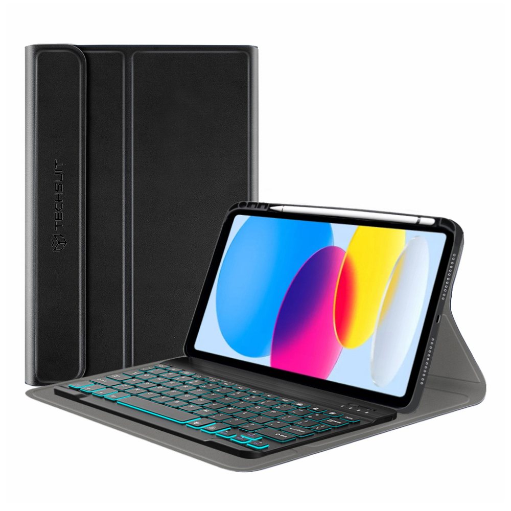 Techsuit - CozyTab Case (with Pencil Holder/RGB Wireless Magnetic Keyboard) - iPad 10 (2022) 10.9 - Black