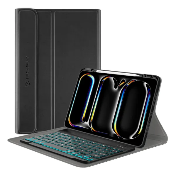 Techsuit - CozyTab Case (with Pencil Holder/RGB Wireless Magnetic Keyboard) - iPad Pro 11 (2024) - Black