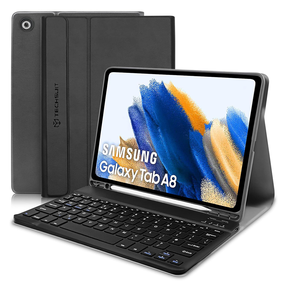 Techsuit - CozyTab Case (with Pencil Holder/RGB Wireless Magnetic Keyboard) - Samsung Galaxy Tab A8 10.5 (2021) - Black