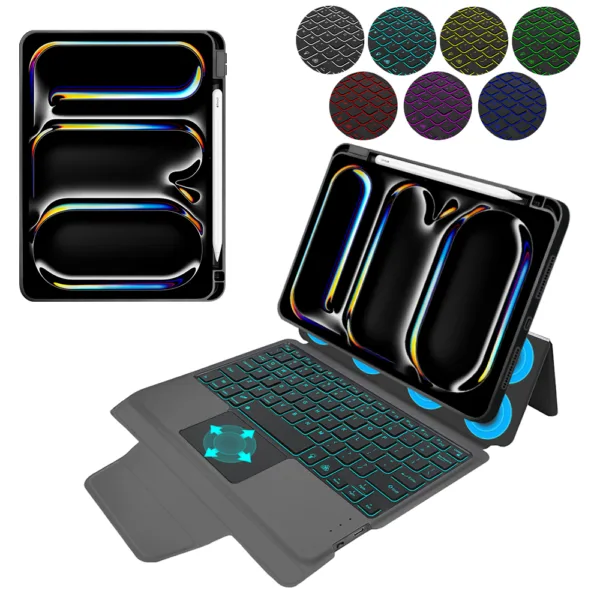 Techsuit - KeyTab Pro (with RGB Wireless Keyboard/Stylus Pen Holder) - iPad Pro 11 (2024) - Black