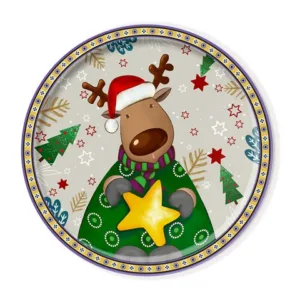 ROUND SERVING PLATE CHRISTMAS REINDEER 31 cm