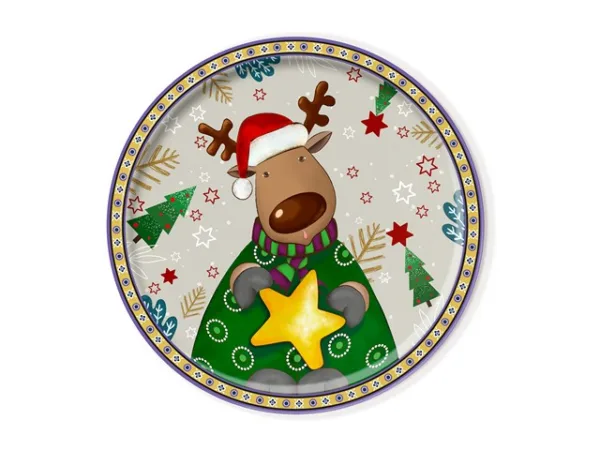 ROUND SERVING PLATE CHRISTMAS REINDEER 31 cm