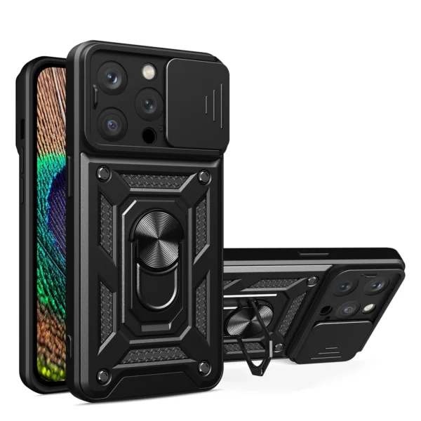 Hybrid Armor Camshield case for iPhone 14 Pro Max armored case with camera cover black