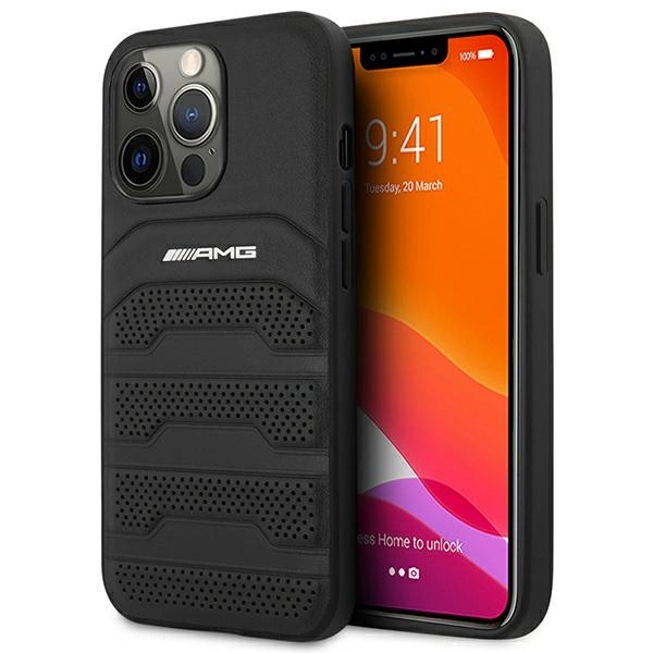 AMG AMHCP14LGSEBK iPhone 14 Pro 6.1 "black / black hardcase Leather Debossed Lines