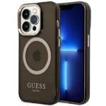 Guess GUHMP14LHTCMK iPhone 14 Pro 6.1" black/black hard case Gold Outline Translucent MagSafe