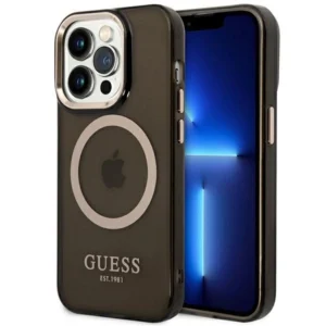 Guess GUHMP14XHTCMK iPhone 14 Pro Max 6.7" black/black hard case Gold Outline Translucent MagSafe