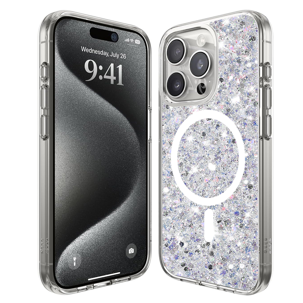 Techsuit - Sparkly Glitter MagSafe - iPhone 15 Pro Max - White