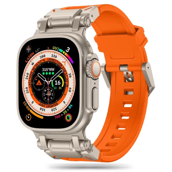 Techsuit - Watchband (W064) - Apple Watch 1/2/3/4/5/6/7/8/9/10/SE/SE 2/Ultra/Ultra 2 (42/44/45/46/49mm) - Titanium Silver Orange