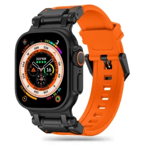 Techsuit - Watchband (W064) - Apple Watch 1/2/3/4/5/6/7/8/9/10/SE/SE 2/Ultra/Ultra 2 (42/44/45/46/49mm) - Titanium Black Orange