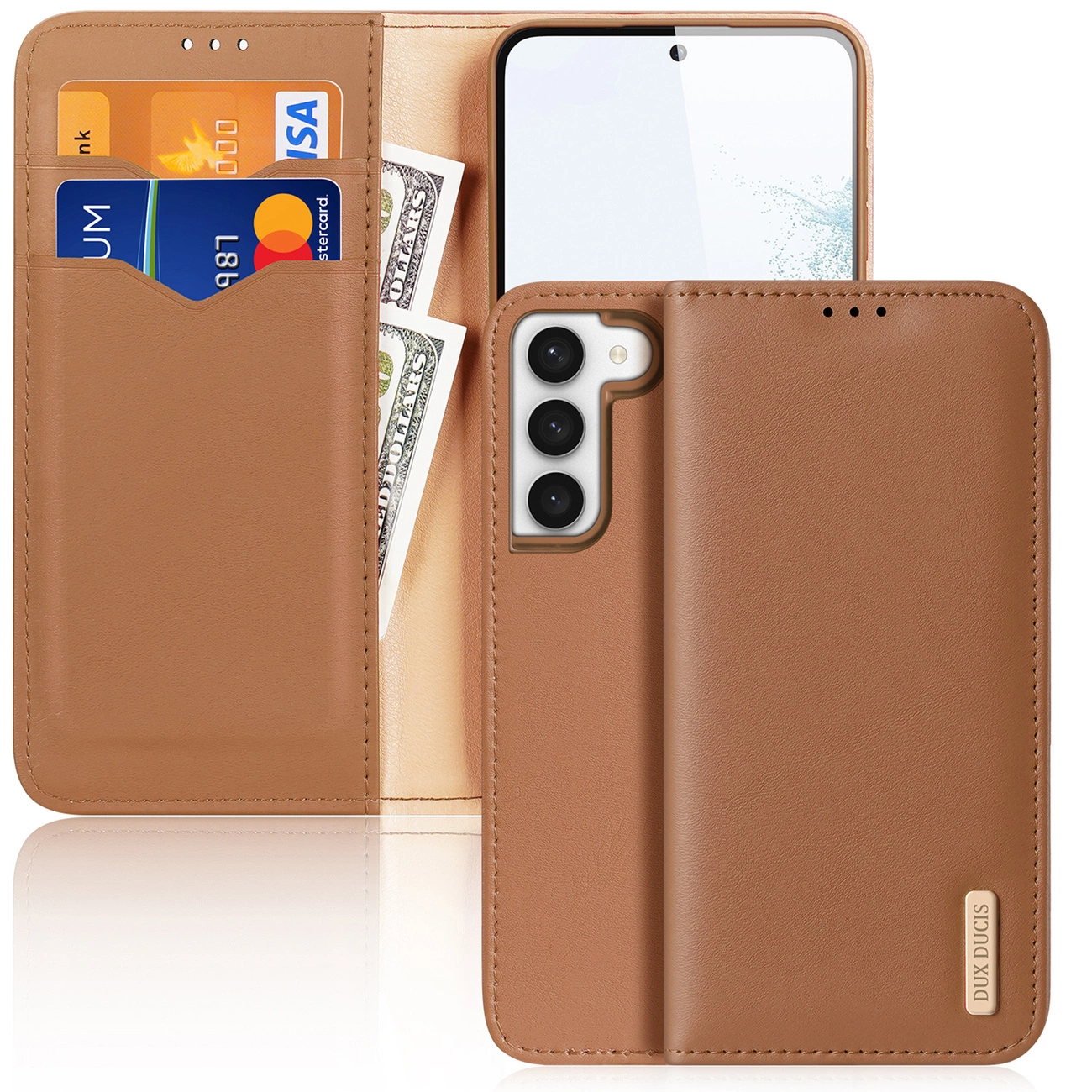 Dux Ducis Hivo case Samsung Galaxy S23 flip cover wallet stand RFID blocking brown