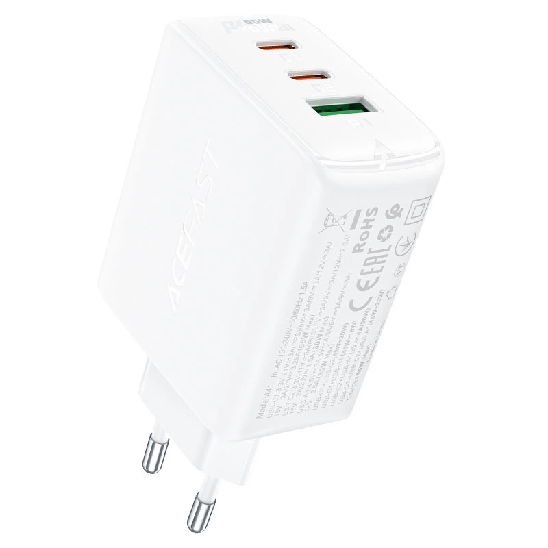 Acefast fast charger GaN (2x USB-C / USB-A) PPS / PD / QC4+ 65W white (A41)