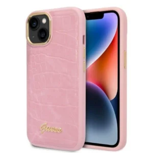 Guess Croco Collection case for iPhone 14 Plus - pink