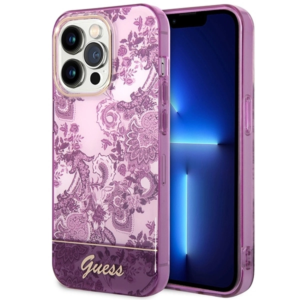 Guess Porcelain Collection case for iPhone 14 Pro Max - fuchsia