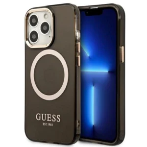 Guess Gold Outline Translucent MagSafe Case for iPhone 13 Pro / iPhone 13 - Black