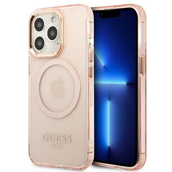 Guess GUHMP13LHTCMP iPhone 13 Pro / 13 6.1" pink/pink hard case Gold Outline Translucent MagSafe