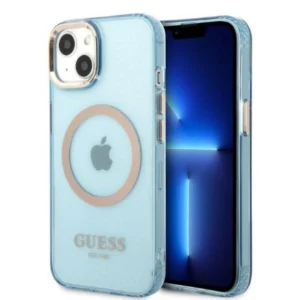 Guess Gold Outline Translucent MagSafe case for iPhone 13 - blue