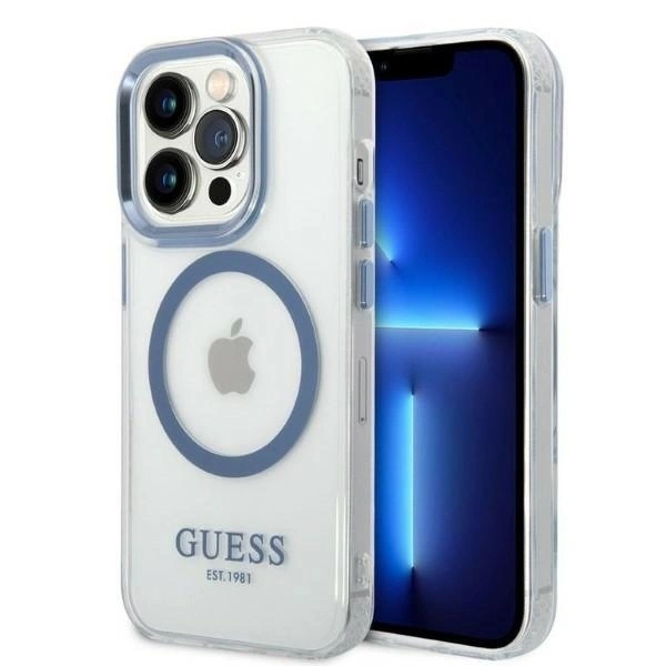 Guess Metal Outline MagSafe case for iPhone 14 Pro - blue