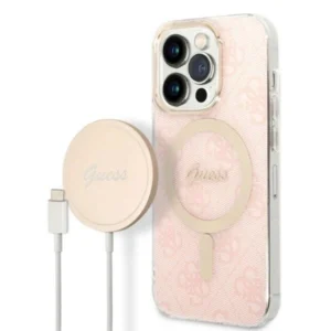 Set Guess GUBPP14LH4EACSP Case+ Charger iPhone 14 Pro 6.1" pink/pink hard case 4G Print MagSafe