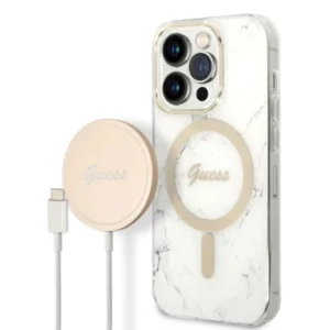 Guess GUBPP14LHMEACSH Case+ Charger Set iPhone 14 Pro 6.1" white/white hard case Marble MagSafe