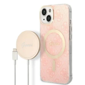 Set Guess GUBPP14SH4EACSP Case+ Charger iPhone 14 6.1" pink/pink hard case 4G Print MagSafe