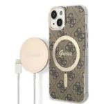 Set Guess GUBPP14SH4EACSW Case+ Charger iPhone 14 6.1" brown/brown hard case 4G Print MagSafe