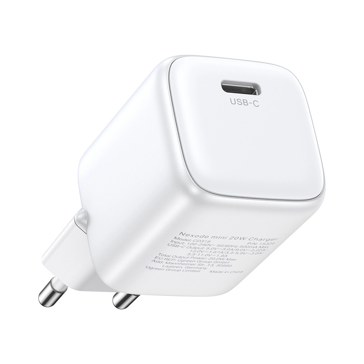 Ugreen Nexode mini CD318 15324 GaN 20W USB-C PD 3.0 / QC 4.0 network charger - white