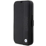 Case BMW BMBKP14L22RDPK iPhone 14 Pro 6.1" black/black bookcase Leather Textured&Stripe