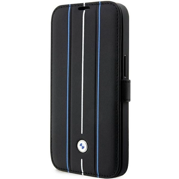 Case BMW BMBKP14L22RVSK iPhone 14 Pro 6.1" black/black bookcase Leather Stamp Blue Lines