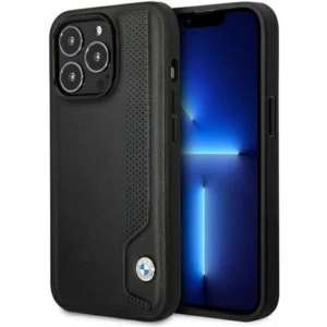 Case BMW BMHCP14L22RBDK iPhone 14 Pro 6.1" black/black hardcase Leather Blue Dots